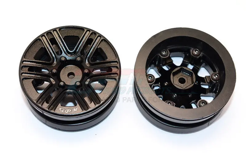 Aluminum 6 Spokes 1.9" Wheels With Plastic Wheel Frame - 2Pcs Set Black 1