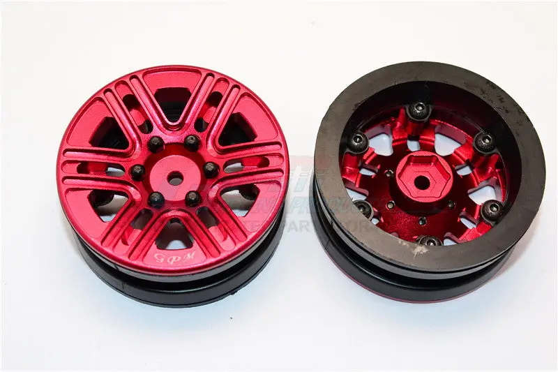 Aluminum 6 Spokes 1.9" Wheels With Plastic Wheel Frame - 2Pcs Set Red 1
