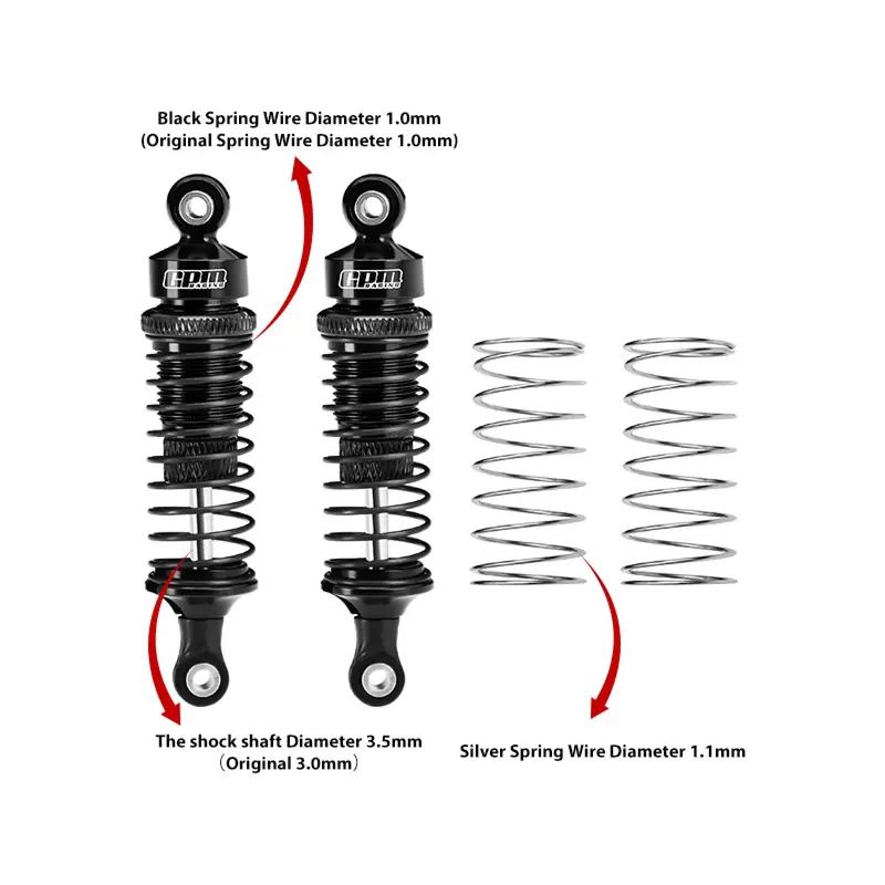 Aluminum 6061-T6 Alloy Front Adjustable Spring Shock Absorber 70Mm For Tamiya 1:10 Dt-04 R/C Fighter Nxgen-58741 Upgrades - Black 2