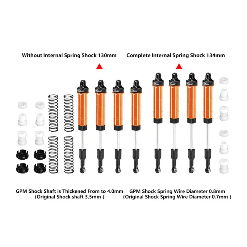 Aluminum 6061-T6 Alloy Front & Rear Complete Internal Spring Shock Set 130Mm And 134Mm For Losi 1/8 Lmt 2.0 Grave Digger 4X4 Monster Truck-Los04028 Upgrades - Orange 2