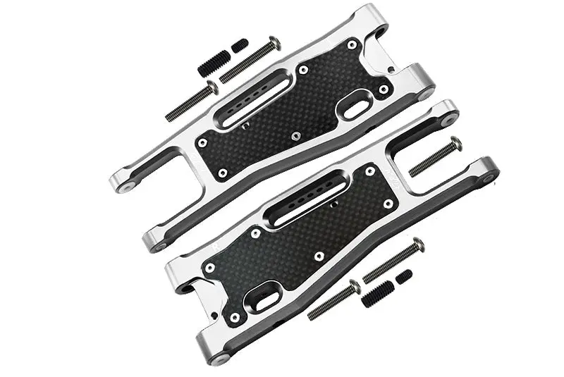 Aluminum 6061-T6 Front Lower Arms + Carbon Fibre Dust-Proof Protection Plate For Traxxas 1/8 4Wd Sledge Monster Truck 95076-4 Upgrade Parts - Silver 1