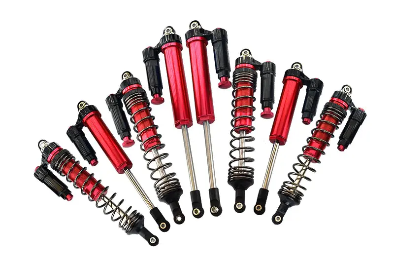 Aluminum 6061-T6 Front + Rear L-Shape Piggy Back (Built-In Piston) Damper Set For Traxxas 1:7 Unlimited Desert Racer Udr Pro-Scale 4X4 (#85076-4) Upgrades - Red 1