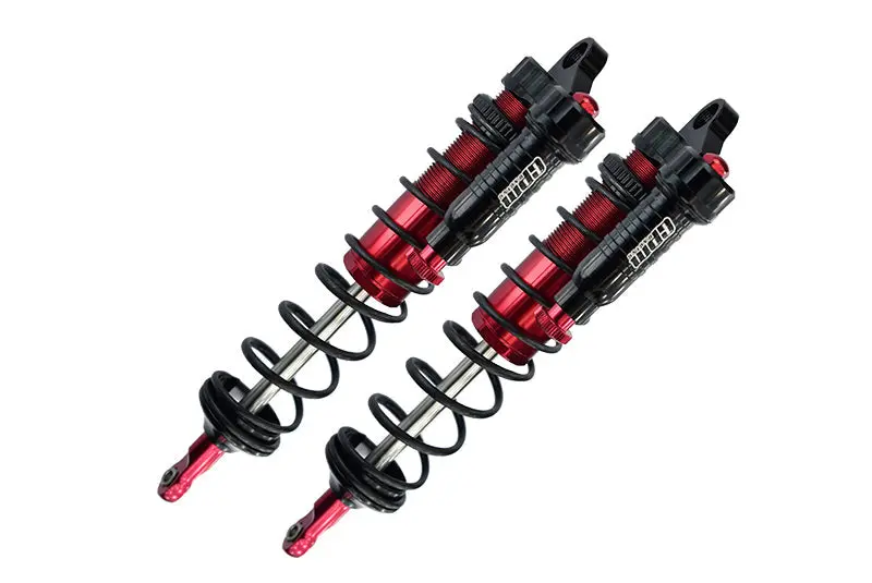 Aluminum 6061-T6 Rear L-Shape Emulation Piggy Back (Built-In Piston Spring) Adjustable Spring Dampers 143Mm For Traxxas 1/8 4Wd Sledge Monster Truck 95076-4 - 2Pc Set Red 1