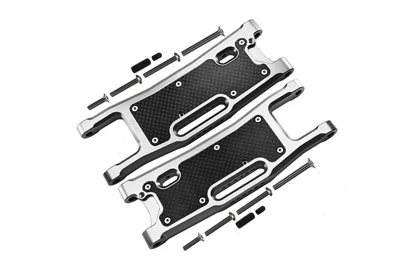 Aluminum 6061-T6 Rear Lower Arms + Carbon Fibre Dust-Proof Protection Plate For Traxxas 1/8 4Wd Sledge Monster Truck 95076-4 Upgrade Parts - Silver 1