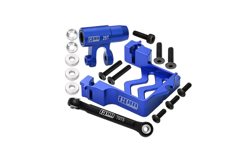 Aluminum 6061-T6 Servo Mount + Tie Rod + 25T Servo Horn Set For 1:5 Traxxas X Maxx 6S / X Maxx 8S / Xrt 8S Monster Truck Upgrades - Blue 1