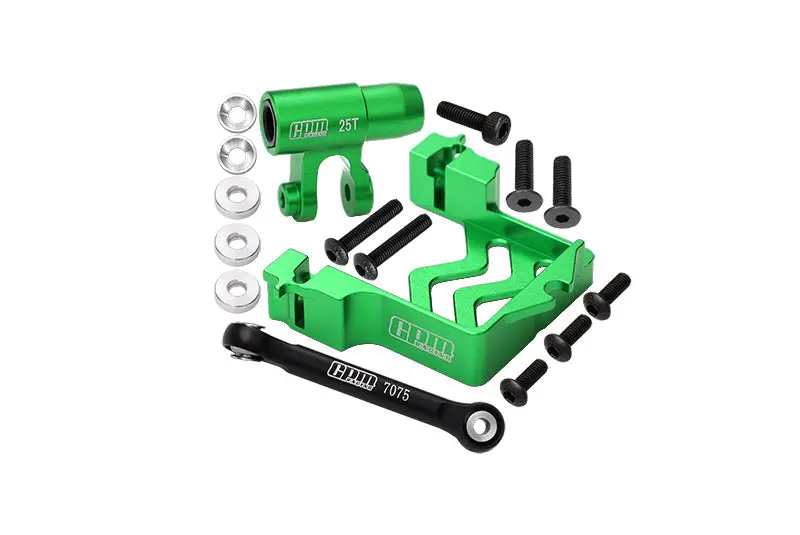 Aluminum 6061-T6 Servo Mount + Tie Rod + 25T Servo Horn Set For 1:5 Traxxas X Maxx 6S / X Maxx 8S / Xrt 8S Monster Truck Upgrades - Green 1