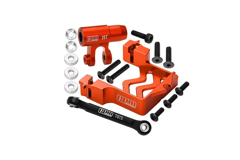 Aluminum 6061-T6 Servo Mount + Tie Rod + 25T Servo Horn Set For 1:5 Traxxas X Maxx 6S / X Maxx 8S / Xrt 8S Monster Truck Upgrades - Orange 1