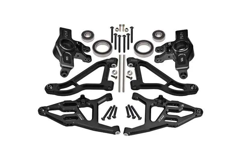 Aluminum 7075 Alloy Front Knuckle Arms (Larger Inner Bearings) + 6061 Alloy Front Upper & Lower Suspension Arms For Traxxas 1:7 Unlimited Desert Racer Udr 4X4 85076-4 Udr 6S 85086-4 Upgrades - Black 1