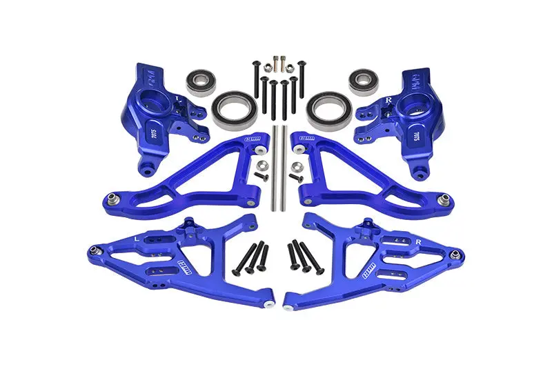 Aluminum 7075 Alloy Front Knuckle Arms (Larger Inner Bearings) + 6061 Alloy Front Upper & Lower Suspension Arms For Traxxas 1:7 Unlimited Desert Racer Udr 4X4 85076-4 Udr 6S 85086-4 Upgrades - Blue 1