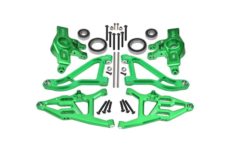 Aluminum 7075 Alloy Front Knuckle Arms (Larger Inner Bearings) + 6061 Alloy Front Upper & Lower Suspension Arms For Traxxas 1:7 Unlimited Desert Racer Udr 4X4 85076-4 Udr 6S 85086-4 Upgrades - Green 1