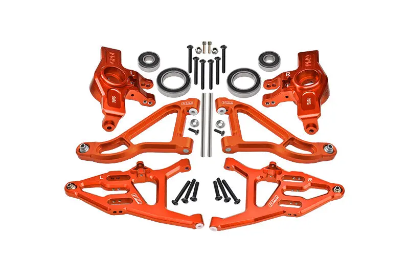 Aluminum 7075 Alloy Front Knuckle Arms (Larger Inner Bearings) + 6061 Alloy Front Upper & Lower Suspension Arms For Traxxas 1:7 Unlimited Desert Racer Udr 4X4 85076-4 Udr 6S 85086-4 Upgrades - Orange 1