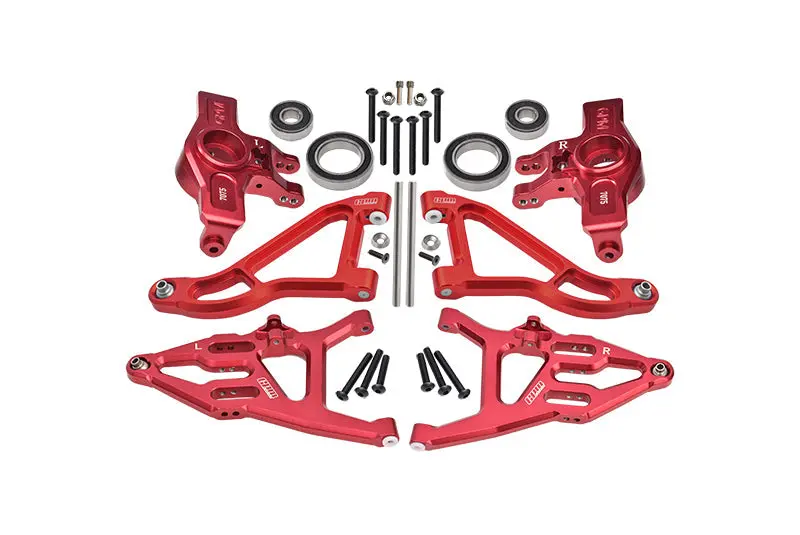 Aluminum 7075 Alloy Front Knuckle Arms (Larger Inner Bearings) + 6061 Alloy Front Upper & Lower Suspension Arms For Traxxas 1:7 Unlimited Desert Racer Udr 4X4 85076-4 Udr 6S 85086-4 Upgrades - Red 1