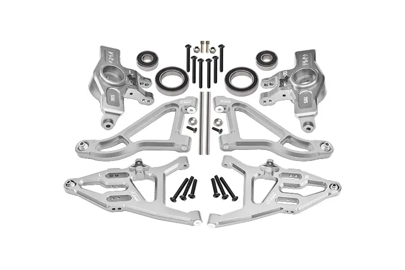 Aluminum 7075 Alloy Front Knuckle Arms (Larger Inner Bearings) + 6061 Alloy Front Upper & Lower Suspension Arms For Traxxas 1:7 Unlimited Desert Racer Udr 4X4 85076-4 Udr 6S 85086-4 Upgrades - Silver 1