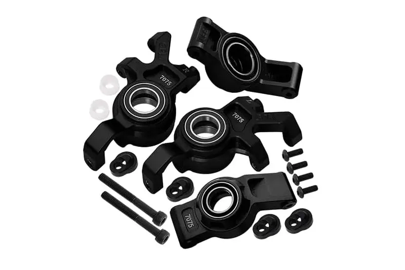 Aluminum 7075 Alloy Front Oversized Steering Blocks & Rear Hub Stub Axle Carriers With Three Oversize Bearing For Traxxas 1:5 X Maxx 6S 8S / Xrt 8S / X Maxx Ultimate 8S / Xrt Ultimate 8S Upgrades - Black 1