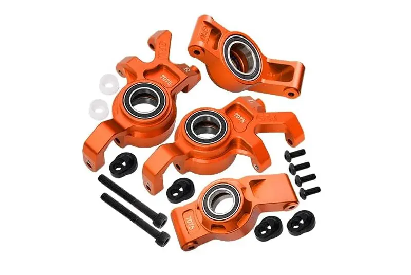 Aluminum 7075 Alloy Front Oversized Steering Blocks & Rear Hub Stub Axle Carriers With Three Oversize Bearing For Traxxas 1:5 X Maxx 6S 8S / Xrt 8S / X Maxx Ultimate 8S / Xrt Ultimate 8S Upgrades - Orange 1