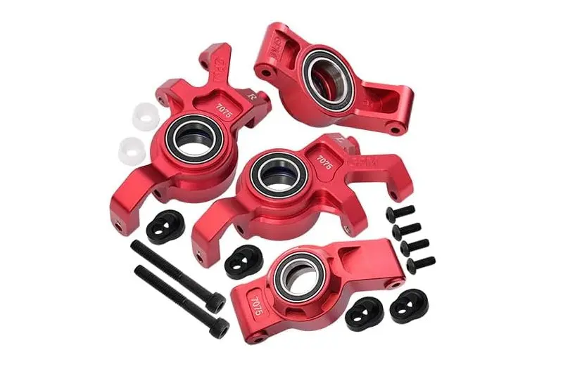 Aluminum 7075 Alloy Front Oversized Steering Blocks & Rear Hub Stub Axle Carriers With Three Oversize Bearing For Traxxas 1:5 X Maxx 6S 8S / Xrt 8S / X Maxx Ultimate 8S / Xrt Ultimate 8S Upgrades - Red 1