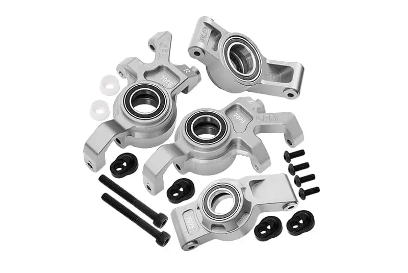 Aluminum 7075 Alloy Front Oversized Steering Blocks & Rear Hub Stub Axle Carriers With Three Oversize Bearing For Traxxas 1:5 X Maxx 6S 8S / Xrt 8S / X Maxx Ultimate 8S / Xrt Ultimate 8S Upgrades - Silver 1