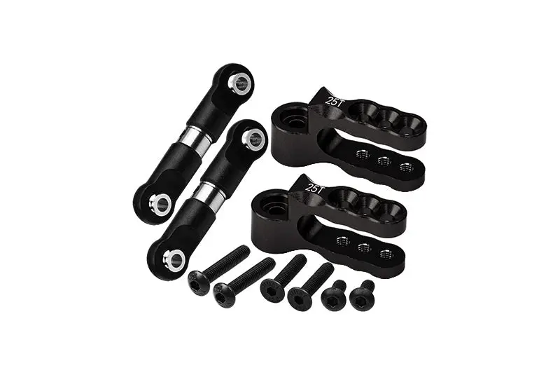 Aluminum 7075 Alloy Servo Horn 25T With Stainless Steel Adjustable Steering Link For Traxxas 1:10 E-Revo Vxl Brushless / Revo 3.3 / Slayer Pro / Summit / T-Maxx 3.3 / 1:7 Awd Xo-01 Upgrades - Black 1