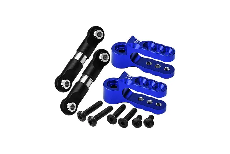 Aluminum 7075 Alloy Servo Horn 25T With Stainless Steel Adjustable Steering Link For Traxxas 1:10 E-Revo Vxl Brushless / Revo 3.3 / Slayer Pro / Summit / T-Maxx 3.3 / 1:7 Awd Xo-01 Upgrades - Blue 1