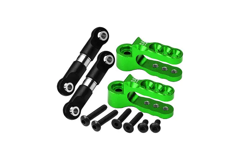 Aluminum 7075 Alloy Servo Horn 25T With Stainless Steel Adjustable Steering Link For Traxxas 1:10 E-Revo Vxl Brushless / Revo 3.3 / Slayer Pro / Summit / T-Maxx 3.3 / 1:7 Awd Xo-01 Upgrades - Green 1