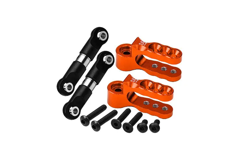 Aluminum 7075 Alloy Servo Horn 25T With Stainless Steel Adjustable Steering Link For Traxxas 1:10 E-Revo Vxl Brushless / Revo 3.3 / Slayer Pro / Summit / T-Maxx 3.3 / 1:7 Awd Xo-01 Upgrades - Orange 1