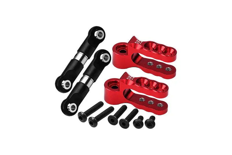 Aluminum 7075 Alloy Servo Horn 25T With Stainless Steel Adjustable Steering Link For Traxxas 1:10 E-Revo Vxl Brushless / Revo 3.3 / Slayer Pro / Summit / T-Maxx 3.3 / 1:7 Awd Xo-01 Upgrades - Red 1