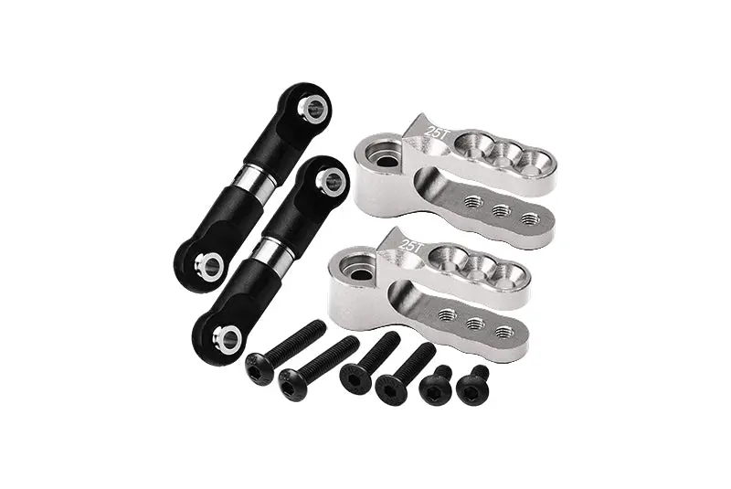 Aluminum 7075 Alloy Servo Horn 25T With Stainless Steel Adjustable Steering Link For Traxxas 1:10 E-Revo Vxl Brushless / Revo 3.3 / Slayer Pro / Summit / T-Maxx 3.3 / 1:7 Awd Xo-01 Upgrades - Silver 1