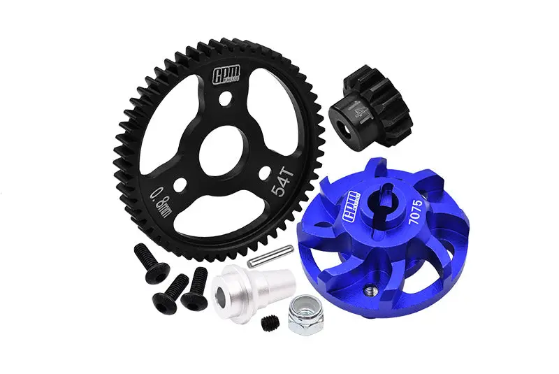 Aluminum 7075 Alloy Spur Gear Adapter With Steel 32 Pitch 54T Spur Gear & 14T Motor Gear For Traxxas 1/10 Slash 4X4 Lcg-68086-21 Upgrades - Blue 1