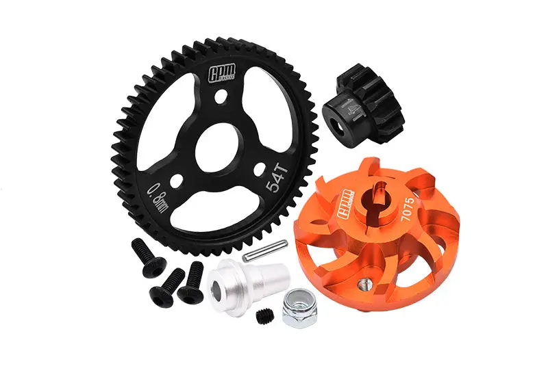 Aluminum 7075 Alloy Spur Gear Adapter With Steel 32 Pitch 54T Spur Gear & 14T Motor Gear For Traxxas 1/10 Slash 4X4 Lcg-68086-21 Upgrades - Orange 1