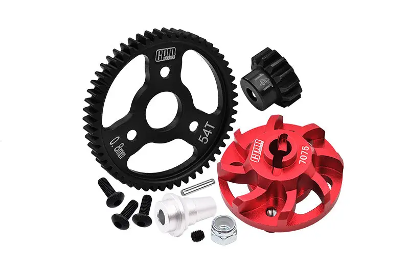 Aluminum 7075 Alloy Spur Gear Adapter With Steel 32 Pitch 54T Spur Gear & 14T Motor Gear For Traxxas 1/10 Slash 4X4 Lcg-68086-21 Upgrades - Red 1