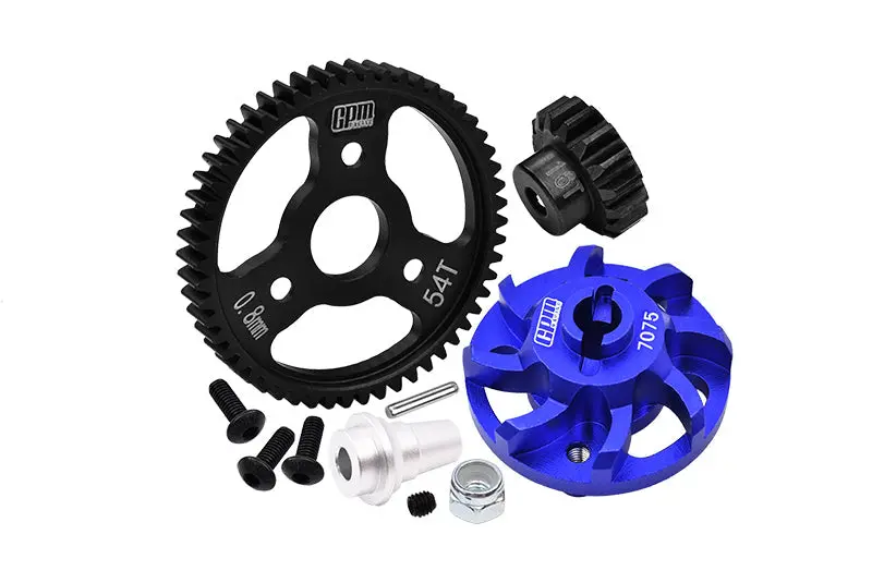 Aluminum 7075 Alloy Spur Gear Adapter With Steel 32 Pitch 54T Spur Gear & 16T Motor Gear For Traxxas 1/10 Slash 4X4 Lcg-68086-21 Upgrades - Blue 1