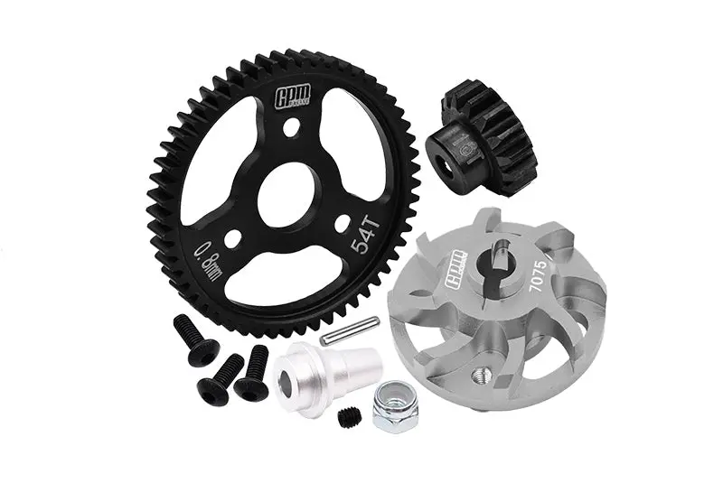 Aluminum 7075 Alloy Spur Gear Adapter With Steel 32 Pitch 54T Spur Gear & 16T Motor Gear For Traxxas 1/10 Slash 4X4 Lcg-68086-21 Upgrades - Gray Silver 1