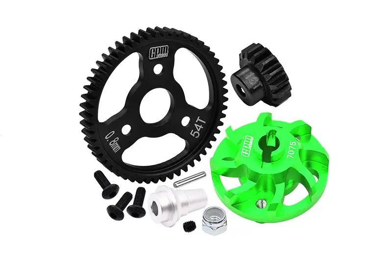 Aluminum 7075 Alloy Spur Gear Adapter With Steel 32 Pitch 54T Spur Gear & 16T Motor Gear For Traxxas 1/10 Slash 4X4 Lcg-68086-21 Upgrades - Green 1