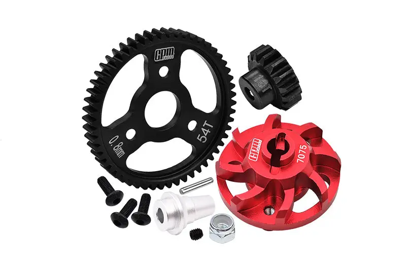 Aluminum 7075 Alloy Spur Gear Adapter With Steel 32 Pitch 54T Spur Gear & 16T Motor Gear For Traxxas 1/10 Slash 4X4 Lcg-68086-21 Upgrades - Red 1
