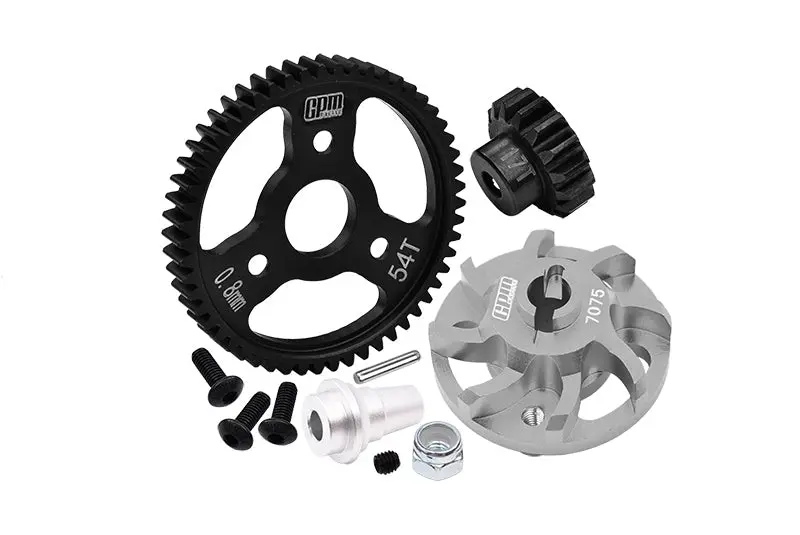 Aluminum 7075 Alloy Spur Gear Adapter With Steel 32 Pitch 54T Spur Gear & 17T Motor Gear For Traxxas 1/10 Slash 4X4 Lcg-68086-21 Upgrades - Gray Silver 1