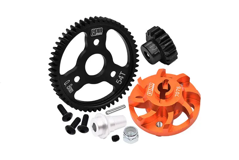 Aluminum 7075 Alloy Spur Gear Adapter With Steel 32 Pitch 54T Spur Gear & 17T Motor Gear For Traxxas 1/10 Slash 4X4 Lcg-68086-21 Upgrades - Orange 1
