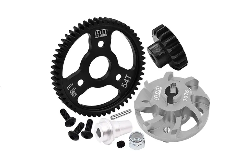 Aluminum 7075 Alloy Spur Gear Adapter With Steel 32 Pitch 54T Spur Gear & 18T Motor Gear For Traxxas 1/10 Slash 4X4 Lcg-68086-21 Upgrades - Gray Silver 1