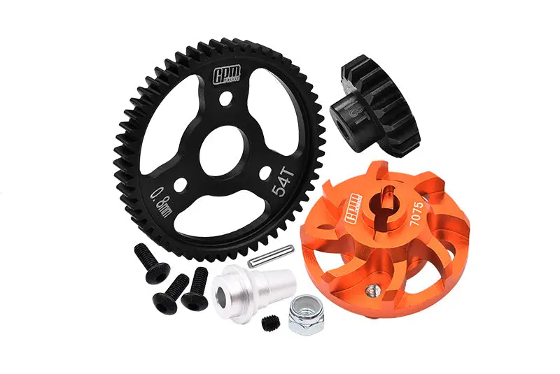 Aluminum 7075 Alloy Spur Gear Adapter With Steel 32 Pitch 54T Spur Gear & 18T Motor Gear For Traxxas 1/10 Slash 4X4 Lcg-68086-21 Upgrades - Orange 1