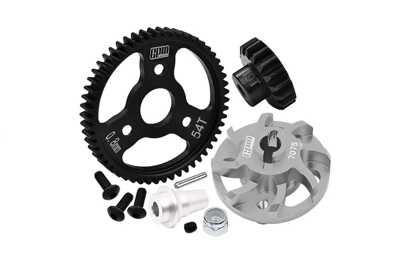 Aluminum 7075 Alloy Spur Gear Adapter With Steel 32 Pitch 54T Spur Gear & 19T Motor Gear For Traxxas 1/10 Slash 4X4 Lcg-68086-21 Upgrades - Gray Silver 1