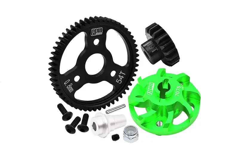 Aluminum 7075 Alloy Spur Gear Adapter With Steel 32 Pitch 54T Spur Gear & 19T Motor Gear For Traxxas 1/10 Slash 4X4 Lcg-68086-21 Upgrades - Green 1