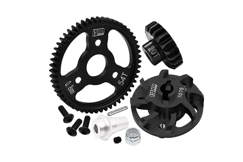 Aluminum 7075 Alloy Spur Gear Adapter With Steel 32 Pitch 54T Spur Gear & 20T Motor Gear For Traxxas 1/10 Slash 4X4 Lcg-68086-21 Upgrades - Black 1