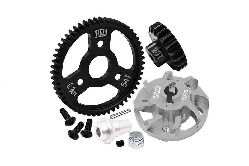 Aluminum 7075 Alloy Spur Gear Adapter With Steel 32 Pitch 54T Spur Gear & 20T Motor Gear For Traxxas 1/10 Slash 4X4 Lcg-68086-21 Upgrades - Gray Silver 1