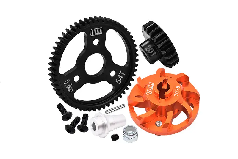 Aluminum 7075 Alloy Spur Gear Adapter With Steel 32 Pitch 54T Spur Gear & 20T Motor Gear For Traxxas 1/10 Slash 4X4 Lcg-68086-21 Upgrades - Orange 1