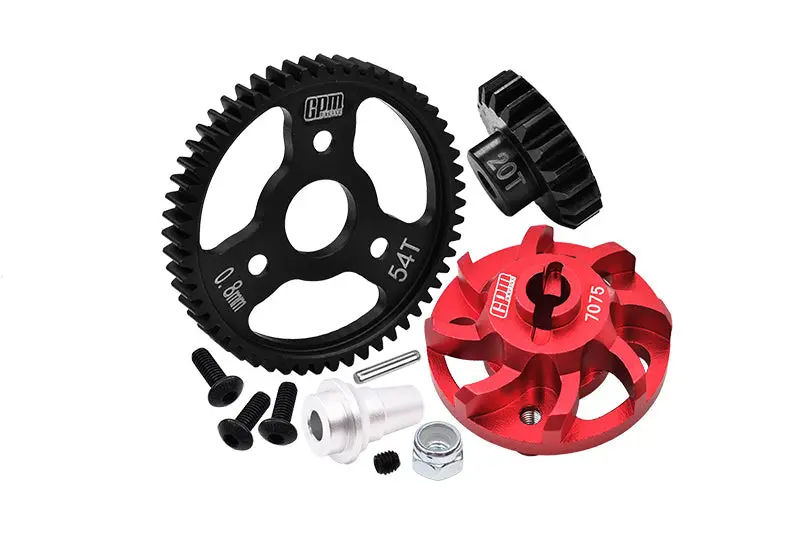 Aluminum 7075 Alloy Spur Gear Adapter With Steel 32 Pitch 54T Spur Gear & 20T Motor Gear For Traxxas 1/10 Slash 4X4 Lcg-68086-21 Upgrades - Red 1