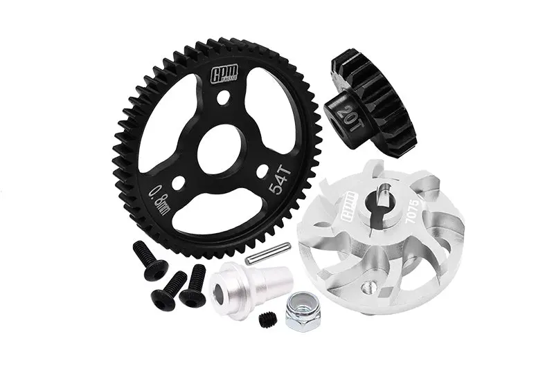Aluminum 7075 Alloy Spur Gear Adapter With Steel 32 Pitch 54T Spur Gear & 20T Motor Gear For Traxxas 1/10 Slash 4X4 Lcg-68086-21 Upgrades - Silver 1