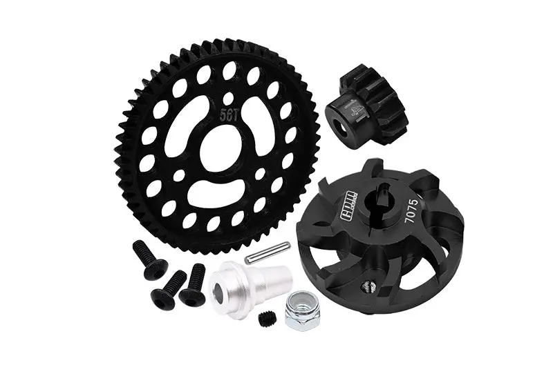 Aluminum 7075 Alloy Spur Gear Adapter With Steel 32 Pitch 56T Spur Gear & 14T Motor Gear For Traxxas 1/10 Slash 4X4 Lcg-68086-21 Upgrades - Black 1