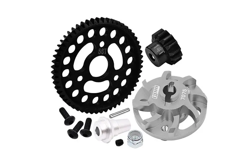 Aluminum 7075 Alloy Spur Gear Adapter With Steel 32 Pitch 56T Spur Gear & 14T Motor Gear For Traxxas 1/10 Slash 4X4 Lcg-68086-21 Upgrades - Gray Silver 1