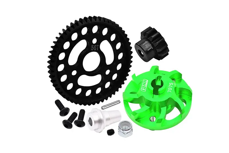 Aluminum 7075 Alloy Spur Gear Adapter With Steel 32 Pitch 56T Spur Gear & 14T Motor Gear For Traxxas 1/10 Slash 4X4 Lcg-68086-21 Upgrades - Green 1