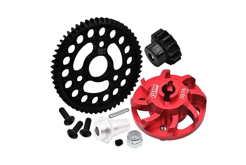Aluminum 7075 Alloy Spur Gear Adapter With Steel 32 Pitch 56T Spur Gear & 14T Motor Gear For Traxxas 1/10 Slash 4X4 Lcg-68086-21 Upgrades - Red 1