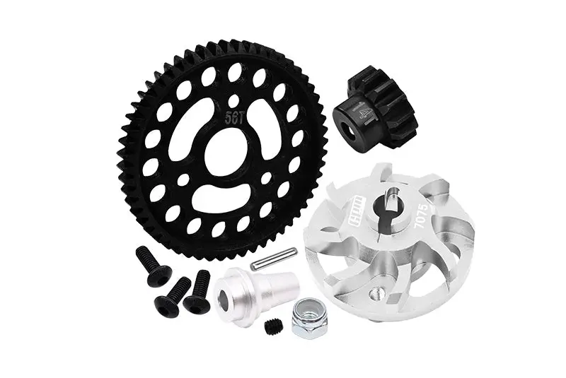 Aluminum 7075 Alloy Spur Gear Adapter With Steel 32 Pitch 56T Spur Gear & 14T Motor Gear For Traxxas 1/10 Slash 4X4 Lcg-68086-21 Upgrades - Silver 1